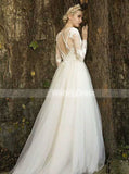 Long Sleeves Wedding Dress,Cutout Back Bridal Dress,WD00434