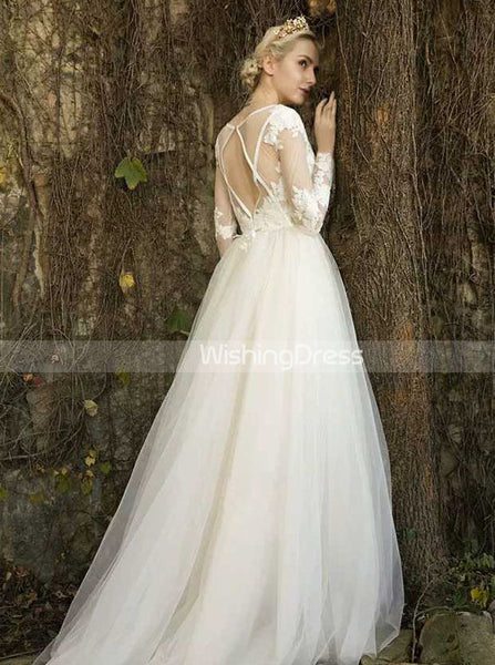 Long Sleeves Wedding Dress,Cutout Back Bridal Dress,WD00434