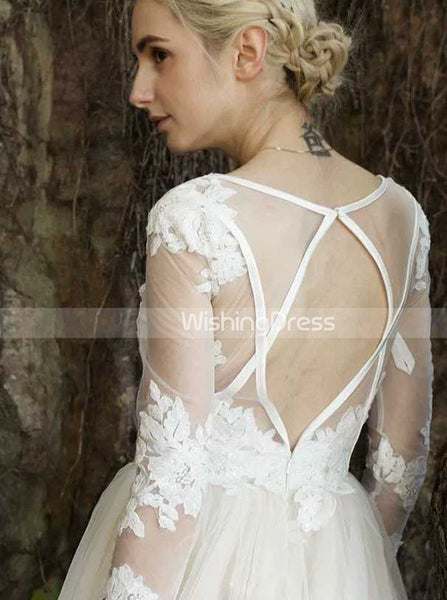 Long Sleeves Wedding Dress,Cutout Back Bridal Dress,WD00434