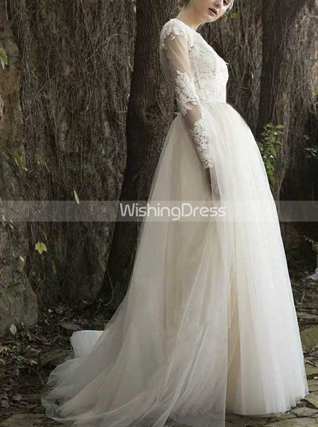 Long Sleeves Wedding Dress,Cutout Back Bridal Dress,WD00434