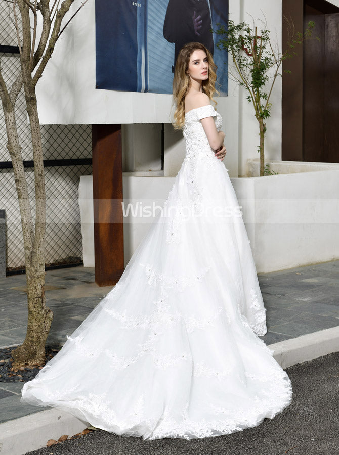 A line wedding dress with long train shop