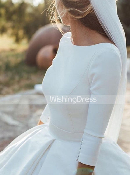 Long Train Wedding Dresses,Classic Wedding Dress with Sleeves,WD00452