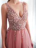 Long Tulle Prom Dress with Slit,Stunning Evening Dress,PD00408