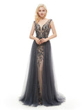 Luxury Prom Dresses with Overskirt,Beaded Tulle Long Evening Dress,PD00379