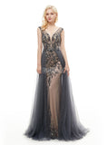 Luxury Prom Dresses with Overskirt,Beaded Tulle Long Evening Dress,PD00379