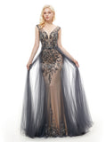 Luxury Prom Dresses with Overskirt,Beaded Tulle Long Evening Dress,PD00379