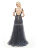 Luxury Prom Dresses with Overskirt,Beaded Tulle Long Evening Dress,PD00379