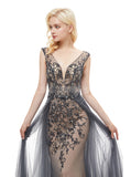 Luxury Prom Dresses with Overskirt,Beaded Tulle Long Evening Dress,PD00379