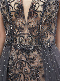 Luxury Prom Dresses with Overskirt,Beaded Tulle Long Evening Dress,PD00379