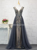 Luxury Prom Dresses with Overskirt,Beaded Tulle Long Evening Dress,PD00379