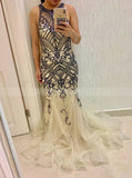 Mermaid Beaded Prom Dresses,Tulle Long Evening Dress,PD00377