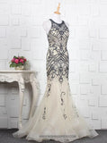 Mermaid Beaded Prom Dresses,Tulle Long Evening Dress,PD00377