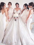 Mermaid Bridesmaid Dress,Halter Bridesmaid Dress,Long Bridesmaid Dress with Train,BD00090