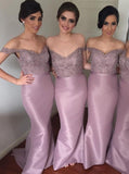 Mermaid Bridesmaid Dress,Off the Shoulder Bridesmaid Dress,Long Bridesmaid with Train,BD00012