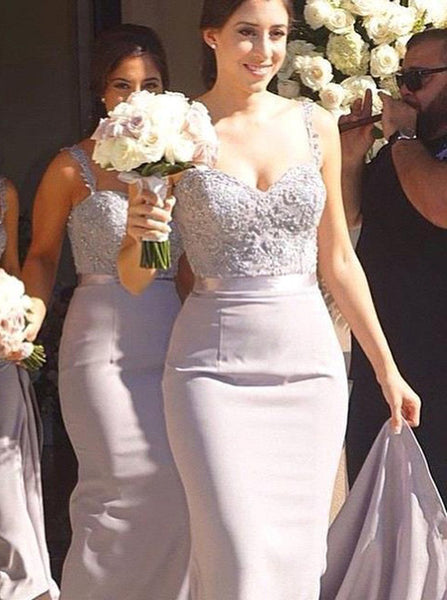 Mermaid Bridesmaid Dress,Satin Long Bridesmaid Dress,Bridesmaid Dress with Straps,BD00011