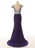 Mermaid Evening Dress with Cap Sleeves,Evening Dress with Sweep Train,Elegant Prom Dress PD00063