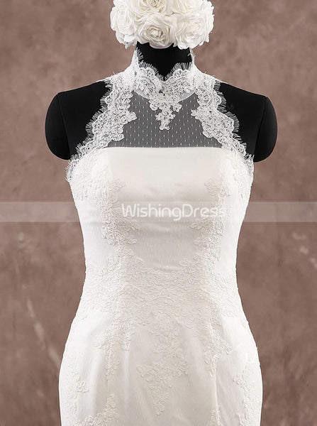 Mermaid High Neck Wedding Dresses,Vintage Wedding Dress with Sheer Back,WD00584