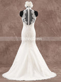 Mermaid High Neck Wedding Dresses,Vintage Wedding Dress with Sheer Back,WD00584
