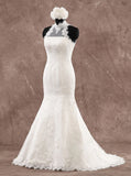 Mermaid High Neck Wedding Dresses,Vintage Wedding Dress with Sheer Back,WD00584