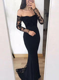 Mermaid Lace Prom Dress,Elegant Off the Shoulder Evening Dress,Prom Dress with Long Sleeves PD00034