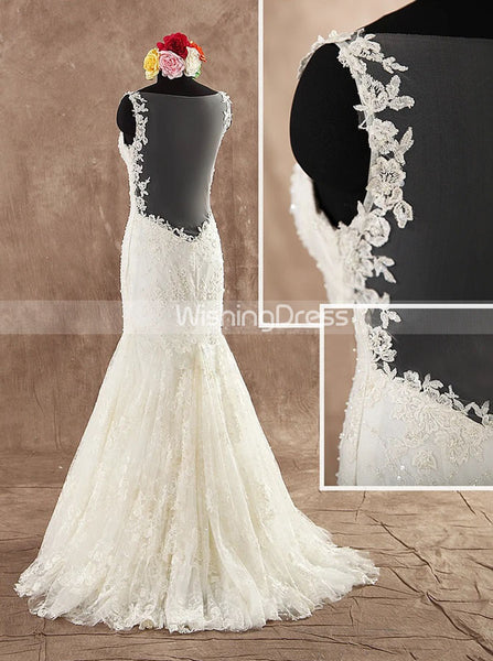Mermaid Lace Wedding Dress,Elegant Bridal Dress with Straps,WD00603