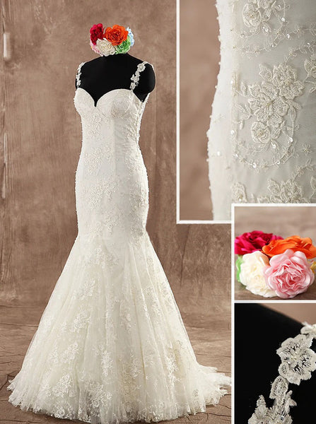 Mermaid Lace Wedding Dress,Elegant Bridal Dress with Straps,WD00603