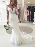 Mermaid Lace Wedding Dress with Sleeves,Romantic Wedding Dress,WD00632
