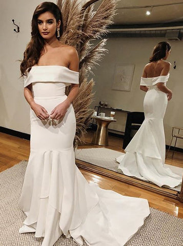 Mermaid Off the Shoulder Wedding Dress,Modern Simple Wedding Dress,WD00507