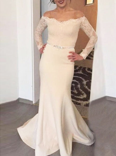 Mermaid Prom Dresses,Off the Shoulder Prom Dress with Sleeves,Long Evening Dress,PD00365