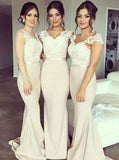 Mermaid Satin Bridesmaid Dress,Strappy Bridesmaid Dress,Bridesmaid Dress with Train,BD00058