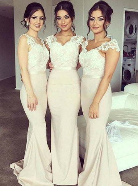 Mermaid Satin Bridesmaid Dress,Strappy Bridesmaid Dress,Bridesmaid Dress with Train,BD00058