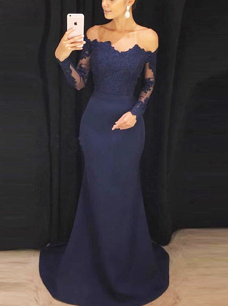 Mermaid Tight Prom Dress,Off the Shoulder Evening Dress with Sleeves,Vogue Prom Dress PD00056