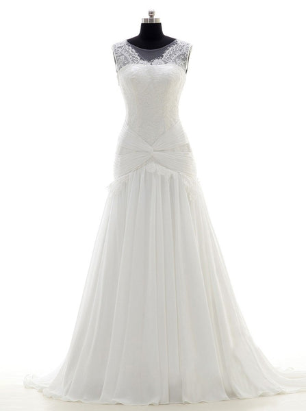 Mermaid Wedding Dresses,Lace Chiffon Wedding Dress,White Wedding Gown,WD00026