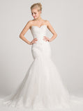 Mermaid Wedding Dress,Lace Wedding Dress,Modest Bridal Dress,Strapless Bridal Dress,WD00017
