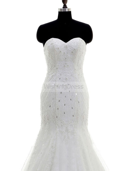 Mermaid Wedding Dress,Luxury Wedding Dresses,Lace Bridal Dress,Strapless Wedding Gown,WD00048