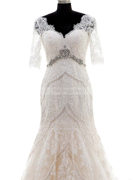 Mermaid Wedding Dress,Wedding Dresses with Sleeves,Vintage Wedding Dresses,WD00103
