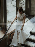 Mermaid Wedding Dress with Cap Sleeves,Modern Wedding Dress,BD00192