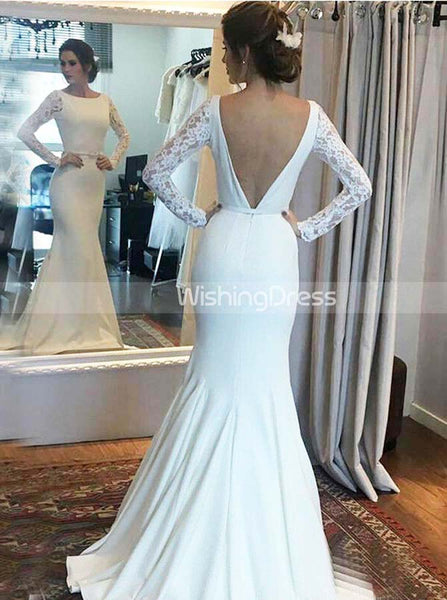 Mermaid Wedding Dress with Long Sleeves,Modest Bridal Dress,WD00444