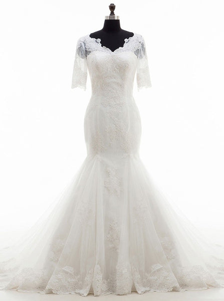 Mermaid Wedding Dresses,Luxury Wedding Dress,Lace Wedding Dress,Wedding Dress with Sleeves,WD00268