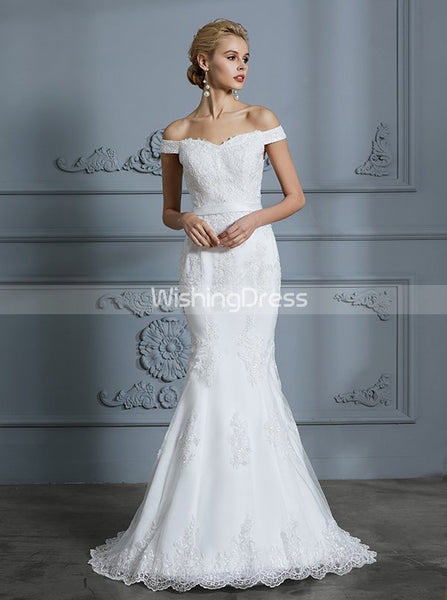Mermaid Wedding Dresses,Off the Shoulder Bridal Dress,Lace Bridal Dress,WD00295