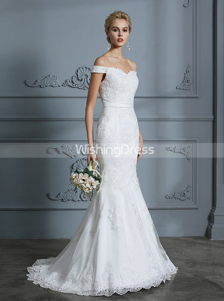 Mermaid Wedding Dresses,Off the Shoulder Bridal Dress,Lace Bridal Dress,WD00295
