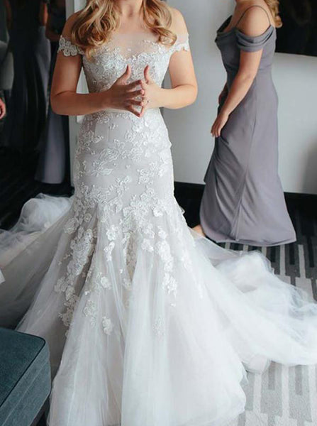 Mermaid Wedding Dresses,Off the Shoulder Wedding Gown,Floral Wedding Dress,WD00061