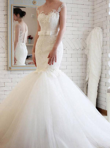 Mermaid Wedding Dresses,Tulle Wedding Gown,White Bridal Dress,Romantic Wedding Dress,WD00191