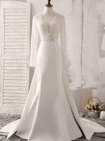 Mermaid Wedding Dresses,Wedding Dress with Long Sleeves,Romantic Wedding Dress,WD00249