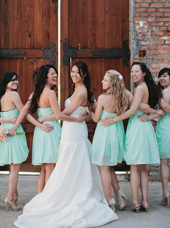 Mint Bridesmaid Dress,Short Chiffon Bridesmaid Dress,Sweetheart Brides