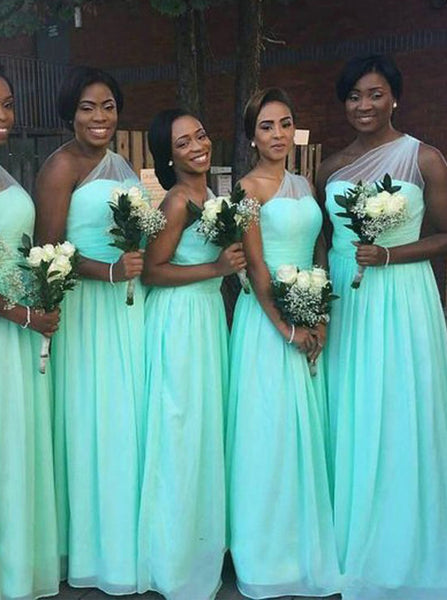 Mint Green Bridesmaid Dress,One Shoulder Chiffon Bridesmaid Dress,Long Bridesmaid Dress,BD00005