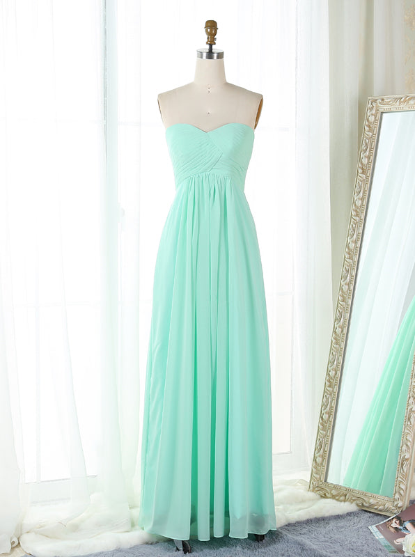 Mint Green Bridesmaid Dress,Sweetheart Bridesmaid Dress,Long Chiffon B