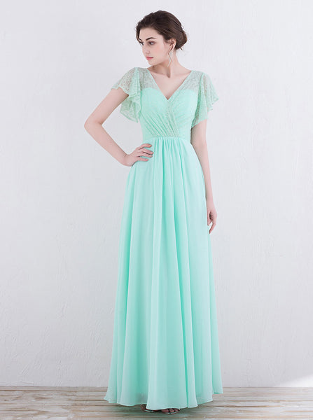 Mint Green Bridesmaid Dresses,Long Prom Dress with Sleeves,Elegant Bridesmaid Dress,PD00337