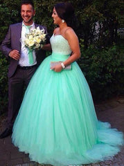 Mint Green Plus Size Prom Gowns,Tulle Plus Size Prom Gown,Sweetheart P