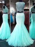 Mint Green Prom Dress,Two Piece Prom Dress,Beaded Prom Dress,Mermaid Prom Dress PD00192
